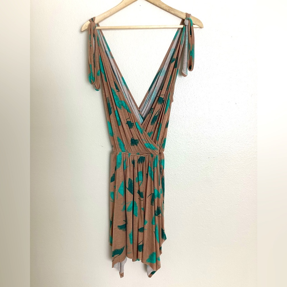 Rachel Pally Brown & Green Palm Print Surplice Tie Strap Romper Small Boho